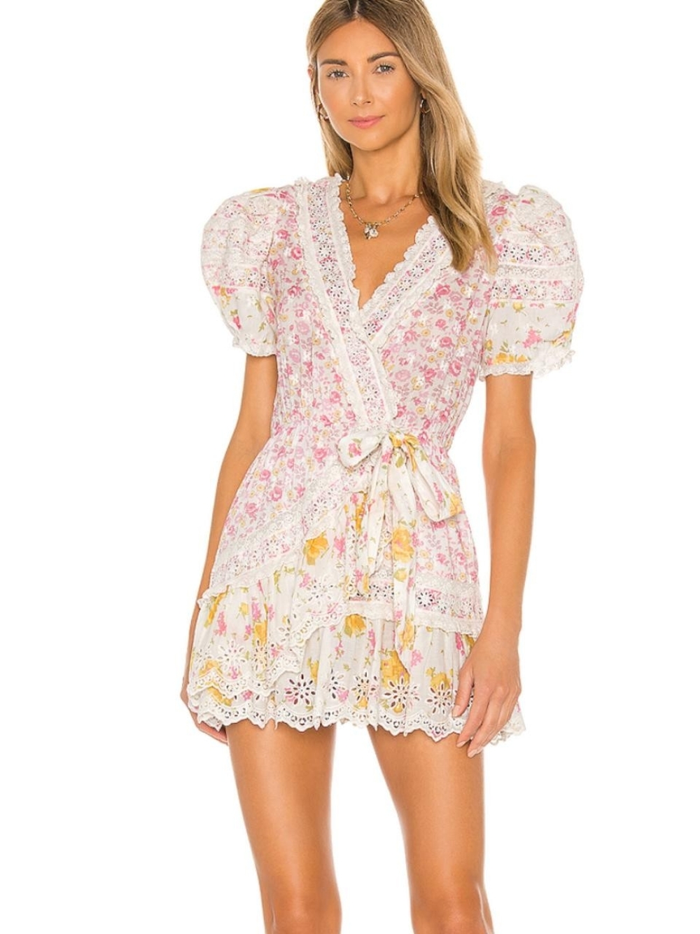 LoveShackFancy Belen Floral-Print Eyelet Dress Size 4